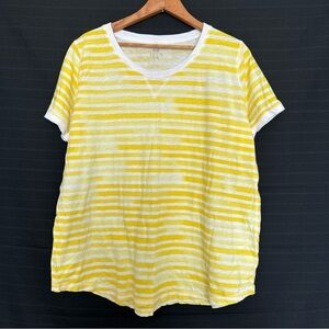 Jones New York Sport Womens Shirt Top Blouse Size 2X Yellow White Striped